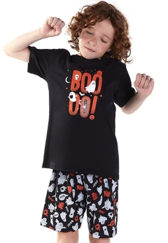 Conjunto Pijama Camiseta Bermuda Infantil Preto Pulla Bulla