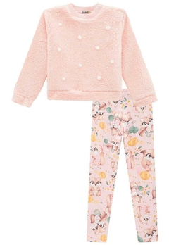 Conjunto Blusa Calça Legging Infantil Rosa Kukiê