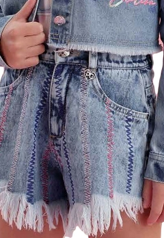 Shorts Infantil Franjas Bordado Jeans Petit Cherie - comprar online