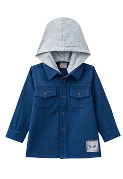 Camisa Infantil Sarja Botão Capuz Azul Brandili