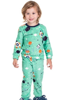 Pijama Verde Estampado Moletom Infantil Serelepe na internet