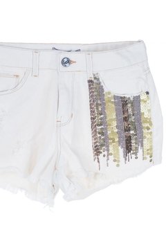 Shorts Sarja Feminino Detalhe Paetê Off White Mini Us - comprar online