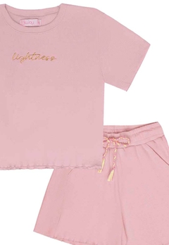 Conjunto Blusa Box Shorts Malha Rosa D'Way - comprar online