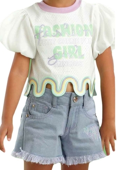 Conjunto Blusa Short Infantil Jeans Petit Cherrie - comprar online