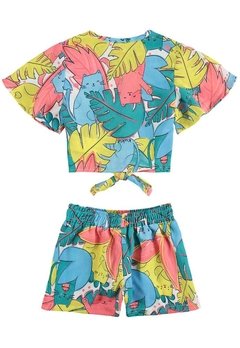Conjunto Shorts Infantil Estampado Colorido Kukiê - Vim Vi Venci Moda Infantil e Teen