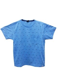 Camiseta Infantil Manga Curta Estampada Azul Bugbee