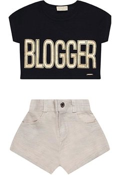 Conjunto Shorts Infantil Branco Blogger Vrasalon - comprar online