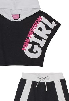 Conjunto Blusa Cropped Capuz Short Saia Girl Preto Momi - comprar online