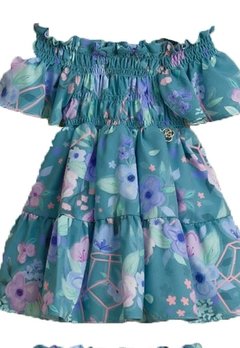 Vestido Com Calcinha Infantil Azul Flores Mon Sucre - comprar online