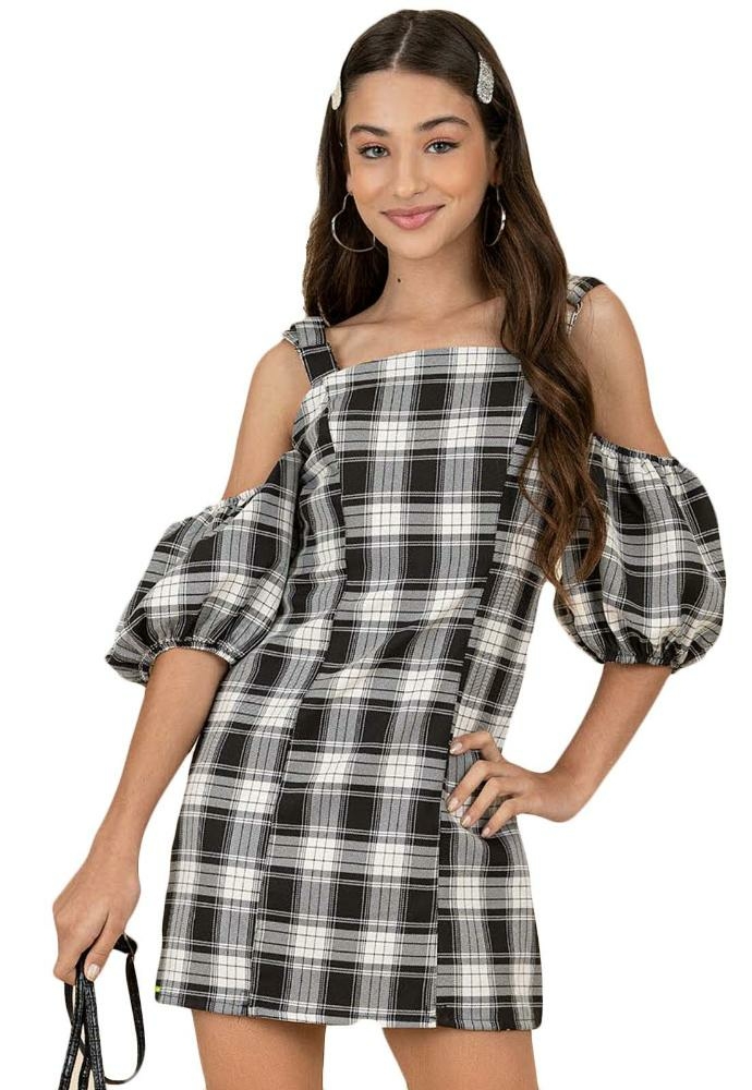 Vestido Curto Infantil Carter's Xadrez com Laços Preto/Branco Tam 2 a 5