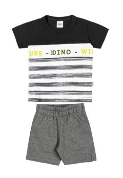 Conjunto Camiseta Bermuda Moletinho Light Preto ELIAN