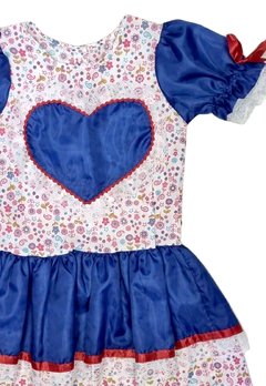 Vestido Caipira Estampado Coração Azul Douvelin - comprar online