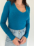 Blusa gola V manga longa - Azul Capri - loja online