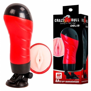 Vagina Lanterna em Cyberskin com voz com ventosa e vibração- Crazy Bull