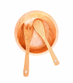 Bowls Ensaladera Fuente De Madera Con Cuchara Y Tenedor 22cm - comprar online