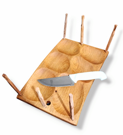 Tabla de Picada 6 Cavidades Reversible + Cuchillo + Pinches