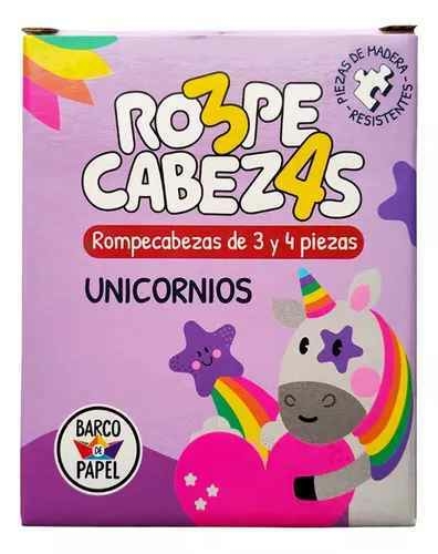 ROMPECABEZAS X 4 DE 3 Y 4 PIEZAS - UNICORNIOS