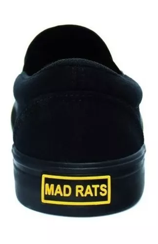 Tênis De Skate Mad Rats Quadriculado Slip On Preto Branco
