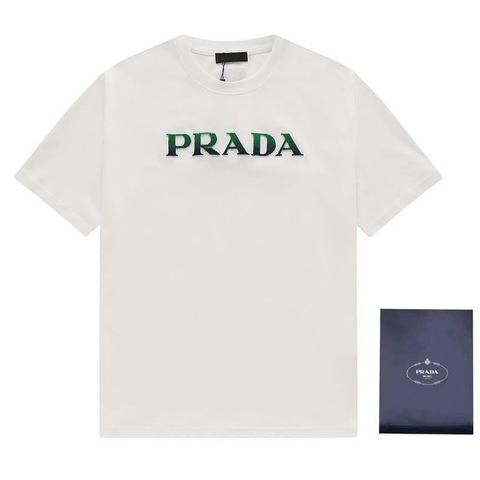 Camiseta Prada Manga Curta Com Detalhe Verde -Branca