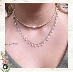 Conjunto Gargantilha de pérola e Chocker -Bege