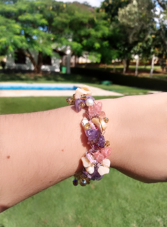 Pulseira em crochê no arame Pedras Naturais - Cherry - comprar online