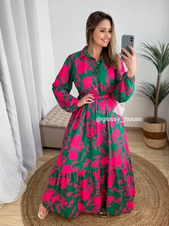 Vestido Lígia Verde e Rosa - loja online