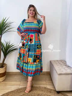 PREMIUM-Vestido Valéria Mix Tucano Azul - loja online