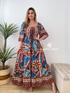 Vestido Cléo Floral Azul e Marrom