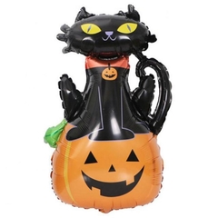 Globo calabaza y gato negro halloween