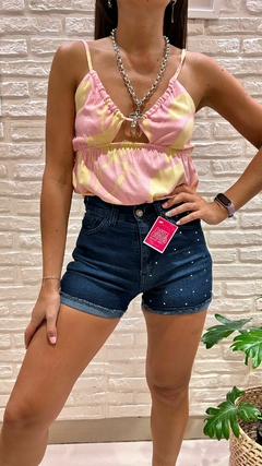 SHORT AZUL CON STRASS ELASTIZADO MARCA S.GSTRONG TALLES 36 38 Y 40