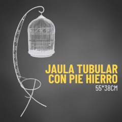 jaula tubular con pie de hierro forjado blanca