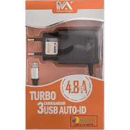 CARREGADOR DE TOMADA BIVOLT 4.8A TURBO COM CABO TIPO V8 1MT + 1 SAIDAS ADICIONAL MAXMIDIA CAR074