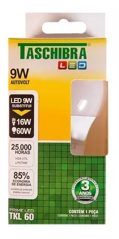 LAMPADA BULBO DE LED 9W 6500K LUZ QUENTE BIVOLT TASCHIBRA