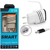 CARREGADOR DE TOMADA BIVOLT SMART ORIGINAL 3.1 COM CABO V8 1,2M + 2 SAIDAS USB