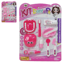 KIT MEDICO INFANTIL DENTISTA ROSA COM BOCA + ESCOVA DENTAL E ACESSORIOS 10 PECAS MOHNISH TK-2326