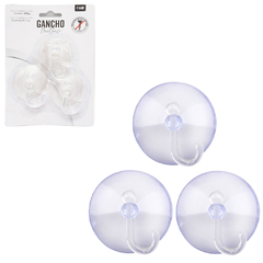 CABIDE / GANCHO DE PLASTICO COM VENTOSA COM 3 PECAS 5CM DE Ø 1187 FWB