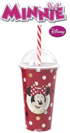 COPO SHAKE PLASTICO 500 ML COM TAMPA E CANUDO MISS MINNIE PLASUTIL 8252