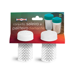 CONJUNTO DE SALEIRO / PALITEIRO DE MESA DIAMANTE BRANCO KIT COM 2 PECAS 9CM NIQUELART