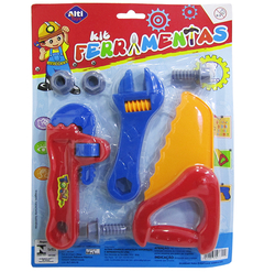 KIT FERRAMENTA INFANTIL COM SERROTE E ACESSORIOS 7 PECAS NA CARTELA AB7311 ALTIMIX