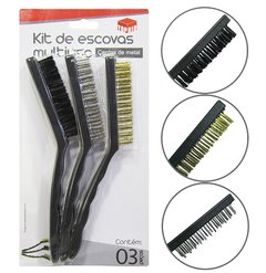 ESCOVA DE ACO / NYLON COM CABO DE PLASTICO KIT COM 3 PECAS TOP RIO TRC7980