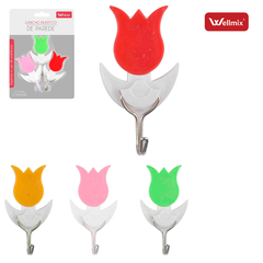 CABIDE GANCHO DE METAL TULIPA AUTOADESIVO COLORS COM 3 PECAS 8X4CM 5424 WELLMIX - comprar online