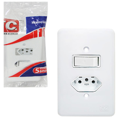 INTERRUPTOR PARALELO + TOMADA COM PLACA BRANCO 10A 250V HOMELINK FC 245070/545070