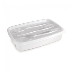 PORTA TALHER DE GAVETA DE PLASTICO BRANCA COM 3 DIVISÓRIAS + TAMPA 26,4X18X5,6CM  PLASUTIL 4891