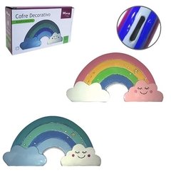 COFRE ENFEITE DECORATIVO NUVEM E ARCO IRIS EM PE DE PORCELANA COLORS 17X9CM WINCY