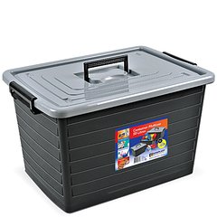 CONTAINER DE PLASTICO PRETO COM TAMPA PRATA COM RODIZIO + ALCA E TRAVA 50L ARQPLAST 25167