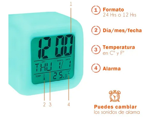 Reloj Despertador Luz Led Rgb Pantalla Alarma Temperatura - Tienda Help