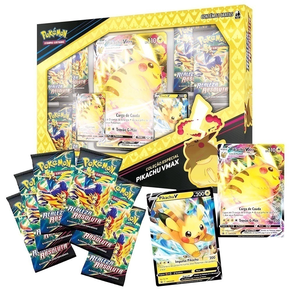 Box de Cartas Pokémon - Pikachu Vmax - Realeza Absoluta - Coleção Especial  - Copag - superlegalbrinquedos