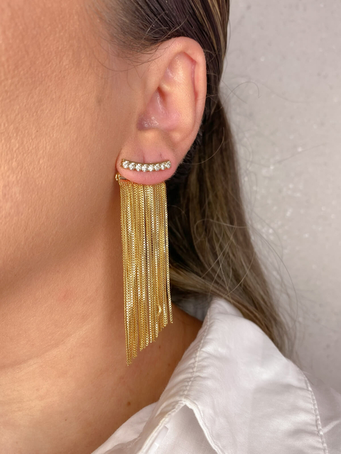 BRINCO ZIRCONIA FLOR EAR CUFF COM FRANJA RIVIERA