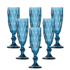 Jogo 6 Taças para Champanhe Diamond Azul - 140ml