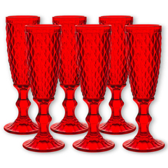 Joga 6 Taças de Champanhe Bico de Abacaxi Vermelha- 160ml